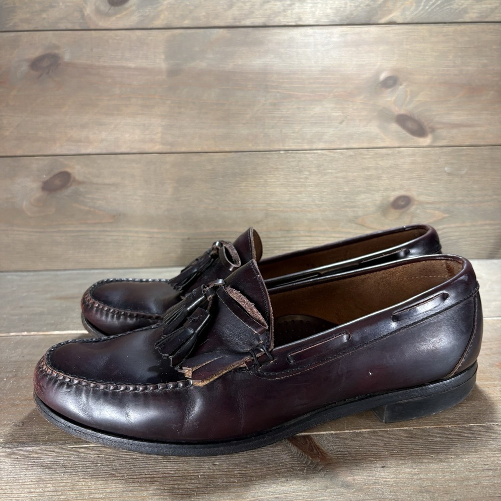 ll bean mens size 9.5 shoes burgundy leather slip on tassel comfort work loafers